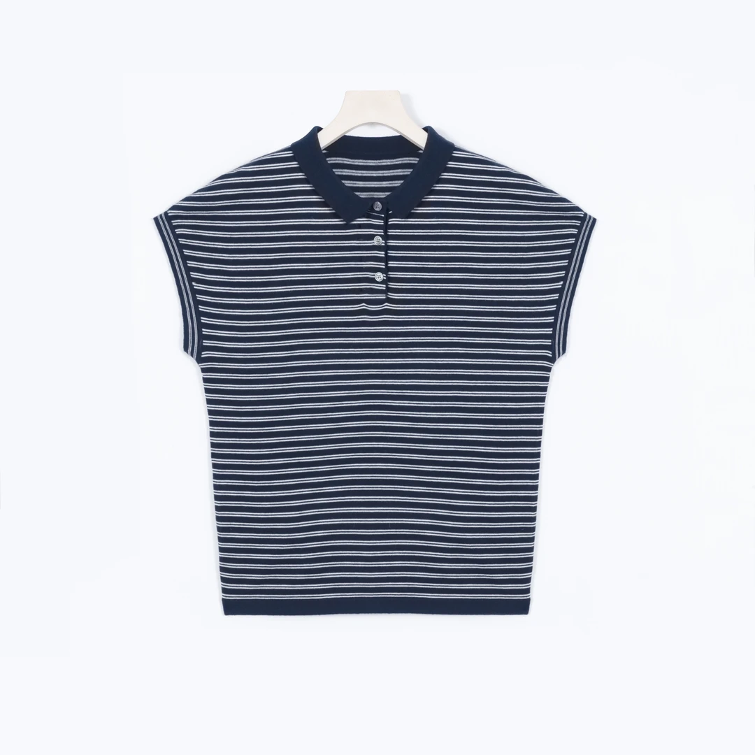 运动针织休闲打底夏季条纹翻领ol时尚百搭T恤XRK-27058