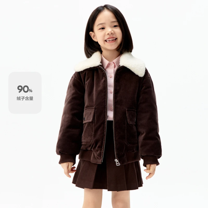90绒-亲子装littlemoco童装25冬装新款男女童毛领羽绒服外套