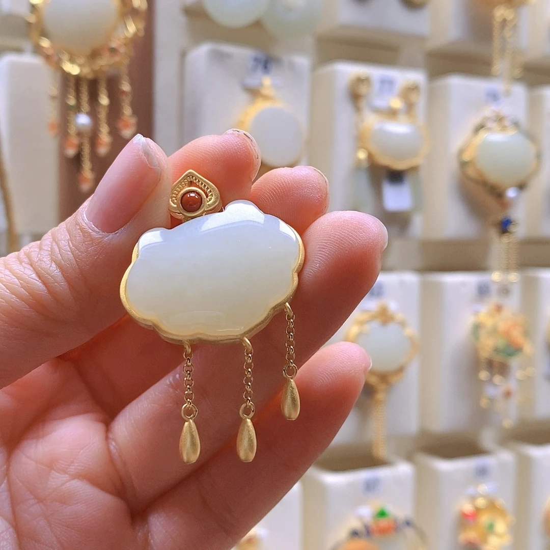 和田玉颈饰银S925镶嵌