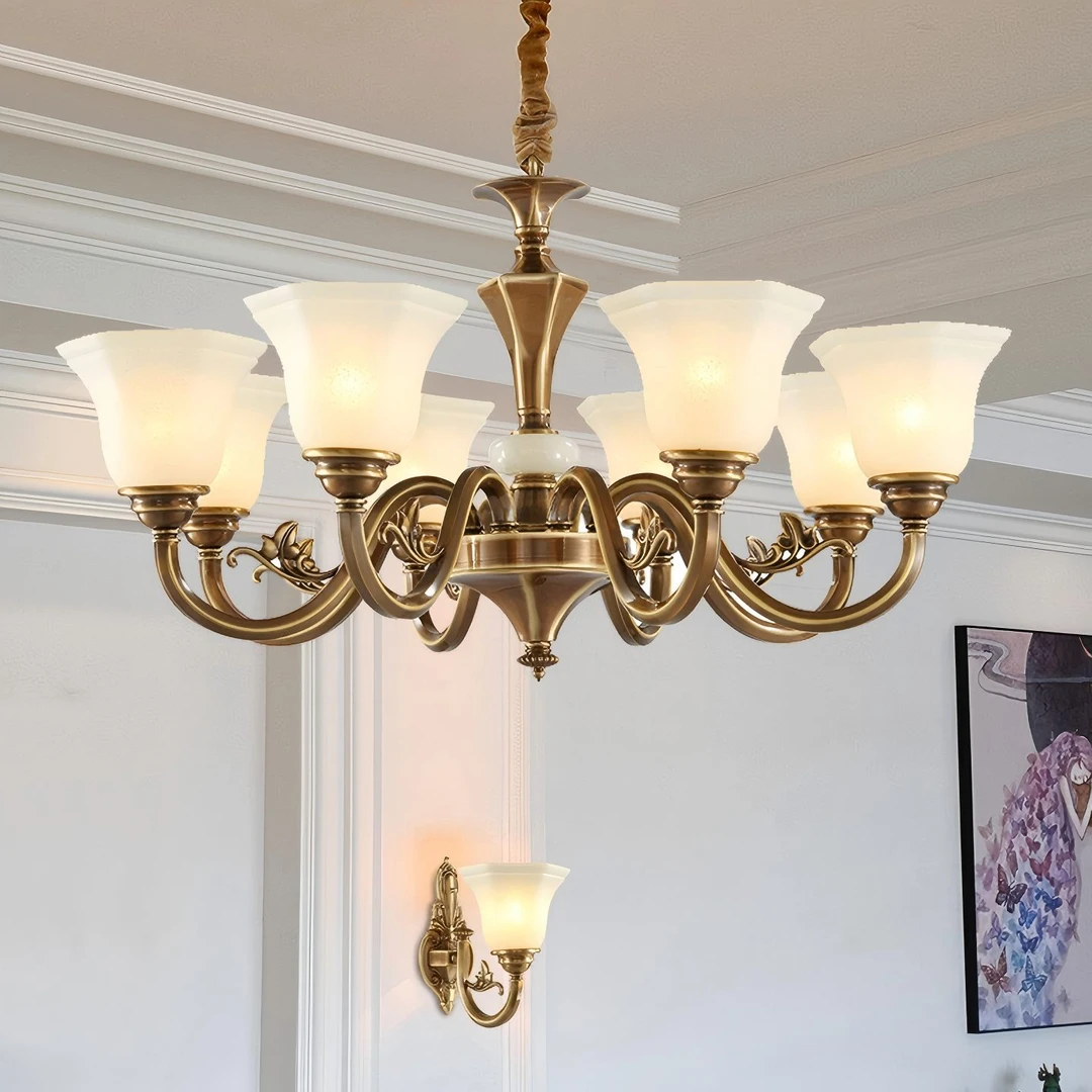 欧登美式全铜吊灯咖啡金复古欧式别墅复式会所餐厅卧室纯铜客厅灯