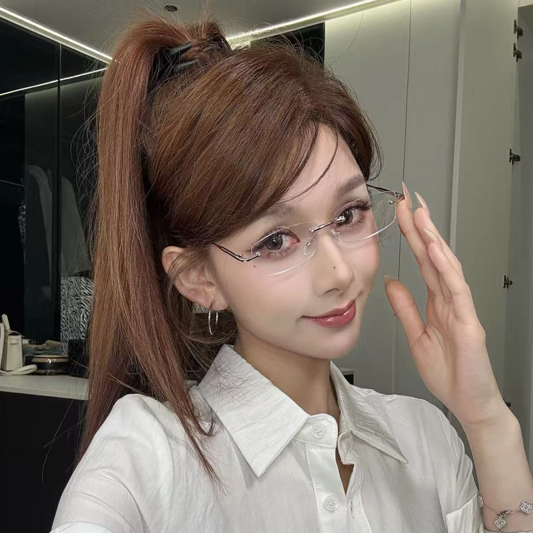 无框眼镜高质清冷高级感素颜美女防蓝光