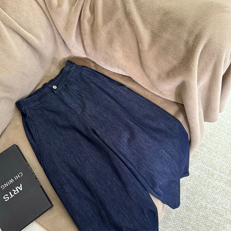 时尚复古牛仔弯刀裤女春秋新款洋气百搭休闲九分裤宽松显瘦阔腿裤