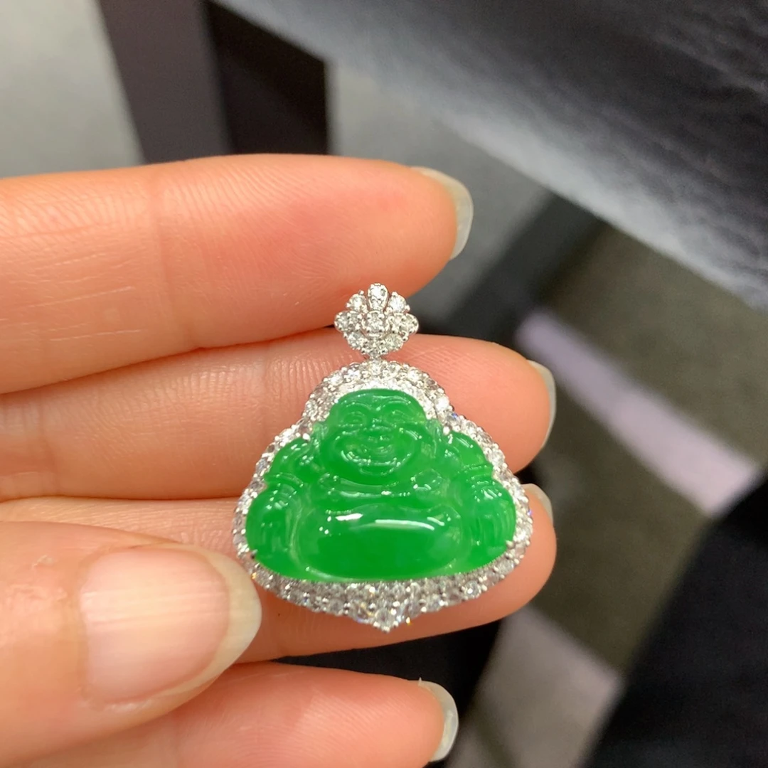 翡翠18K金镶嵌吊坠(不含链)