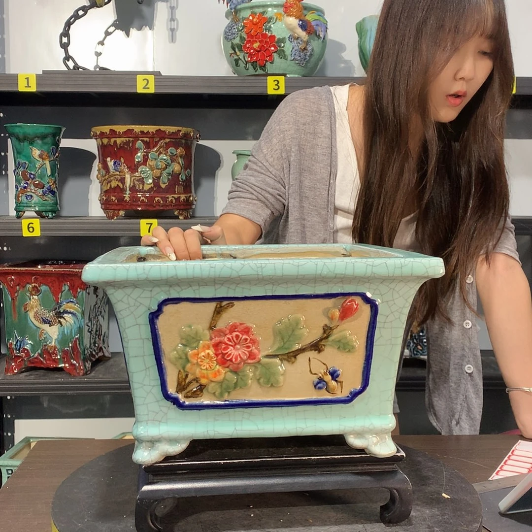 古***】高温烧制石湾盆花盆瑕疵