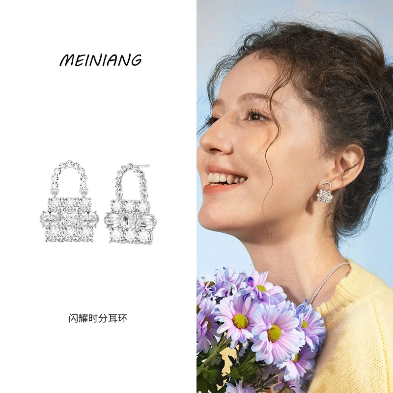 铜合金锆石耳饰 超闪锆石包包设计耳钉2025年新款小众银耳饰耳饰