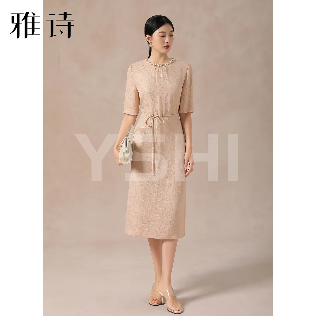 【YASHI】夏季新款25姆米金丝冠乐绉桑蚕丝连衣裙QXX255-251058