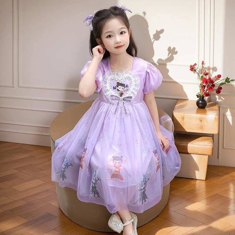 女童哪吒连衣裙夏季新款洋气纱裙小孩公主裙宝宝短袖夏装生日裙子