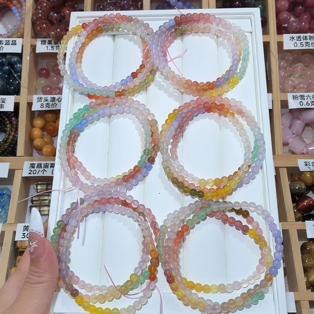 水晶手链未镶嵌糖果色绯红玛瑙5m3圈