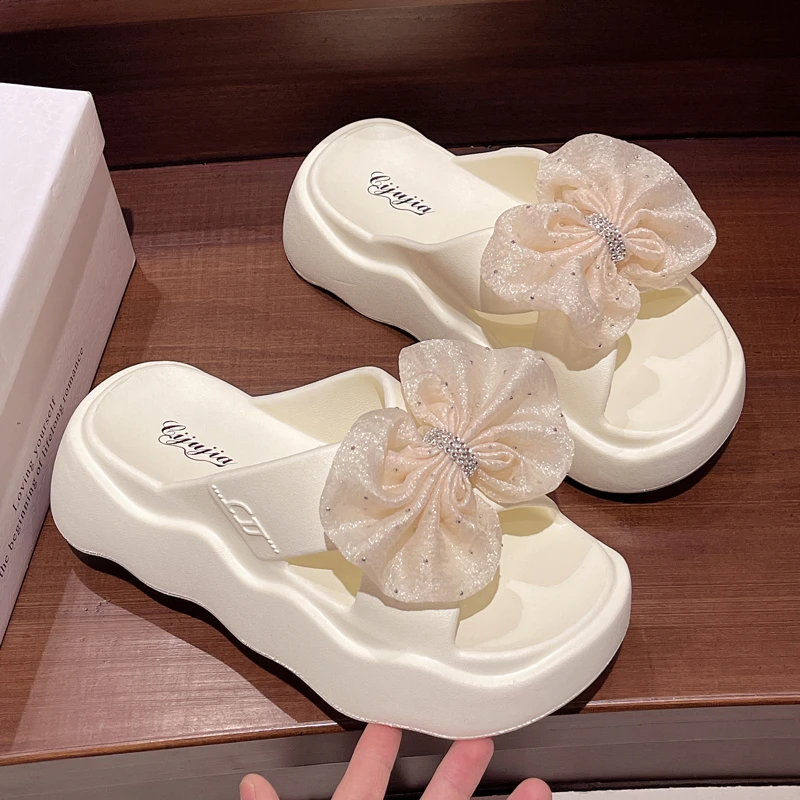蝴蝶结凉拖鞋女夏季新款外穿百搭厚底增高防滑网红仙女风居家凉拖