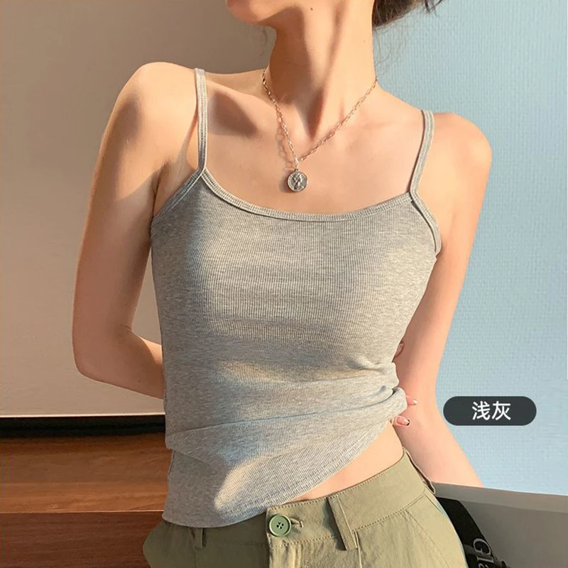 百搭螺纹针织纯棉小吊带背心女新款纯色简约打底内搭上衣修身显瘦