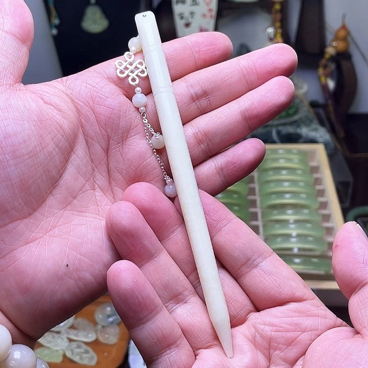 蛇纹石玉发饰合金柠***甜