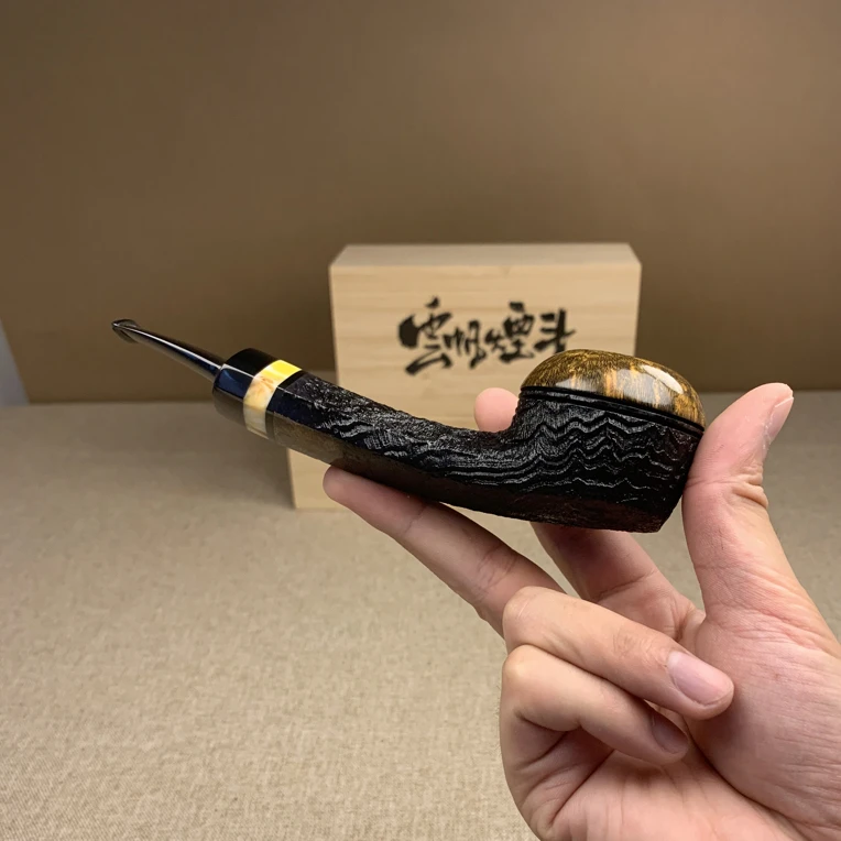 云帆独立斗师【喷砂长杆牛头】手工烟斗