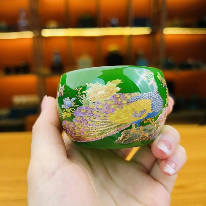 官方正品《富贵荣华》绿琉璃夜光杯