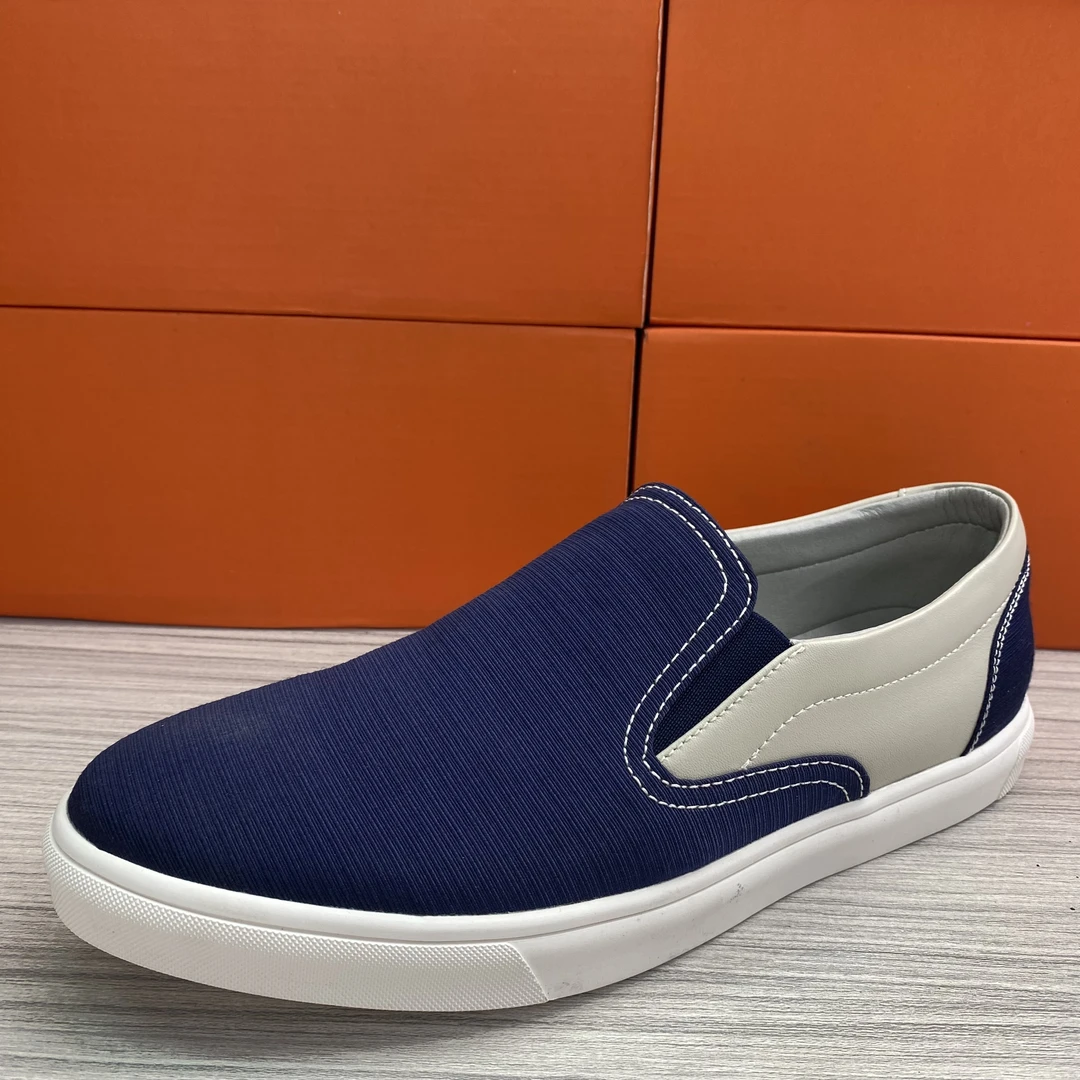 030A英伦一脚蹬透气方头乐福鞋夏季低帮轻便舒适男鞋蓝色