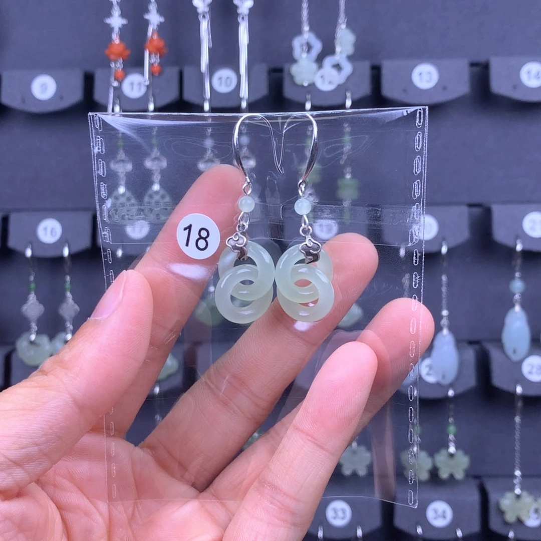 和田玉耳饰银S925镶嵌梅*