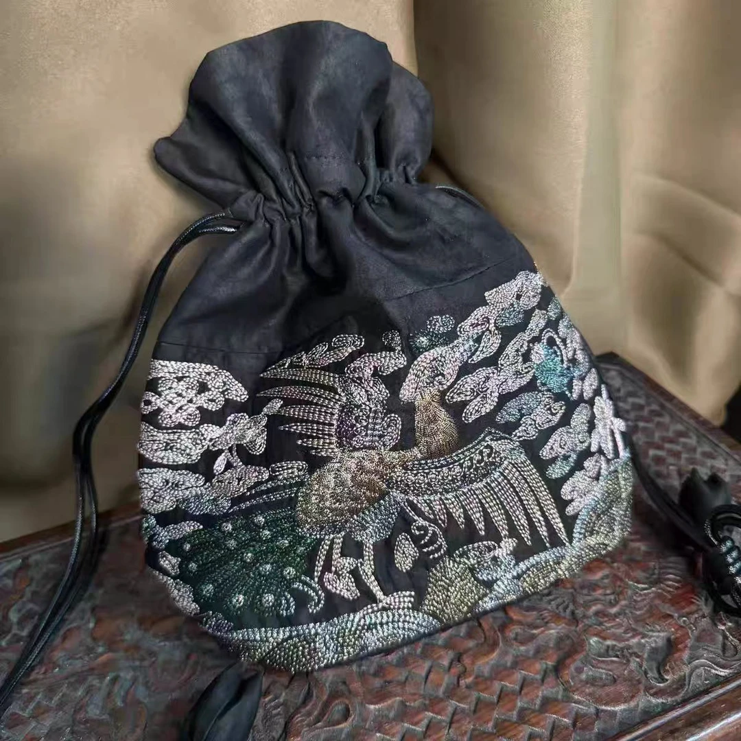 【聚宝包】宫丽2025新款香云纱桑蚕丝龟裂纹包包复古女士