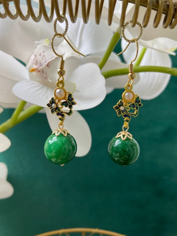 干青深色两只蝴蝶珐琅配件耳饰