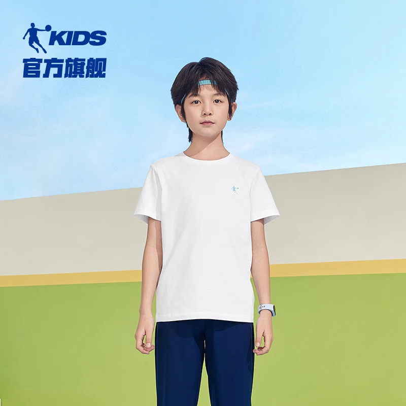 【乔丹百百棉】纯棉短袖T恤童装中大童2025春季新品透气圆领纯棉T恤