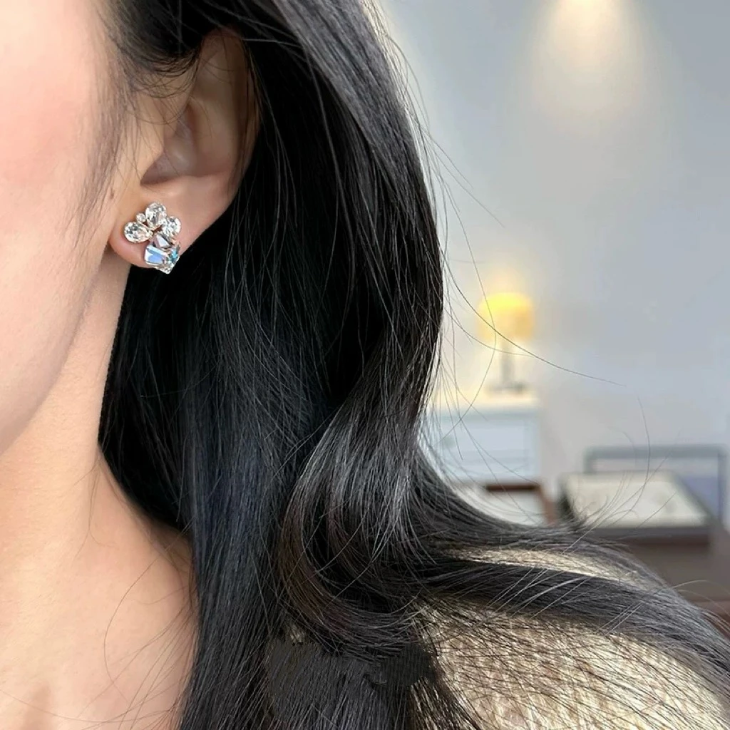 铜合金锆石耳饰 福利银针 炫彩堆堆方糖 时尚甜美耳钉E4034