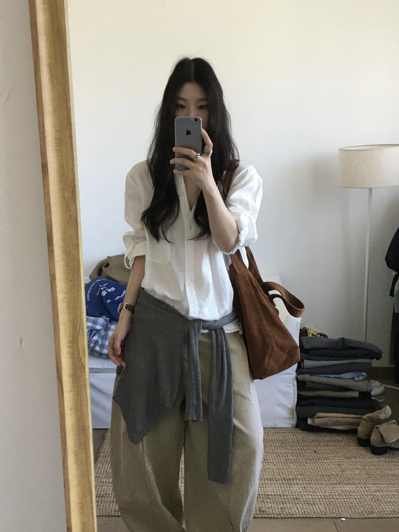 夏季新款v领显瘦衬衫防晒棉麻衬衫