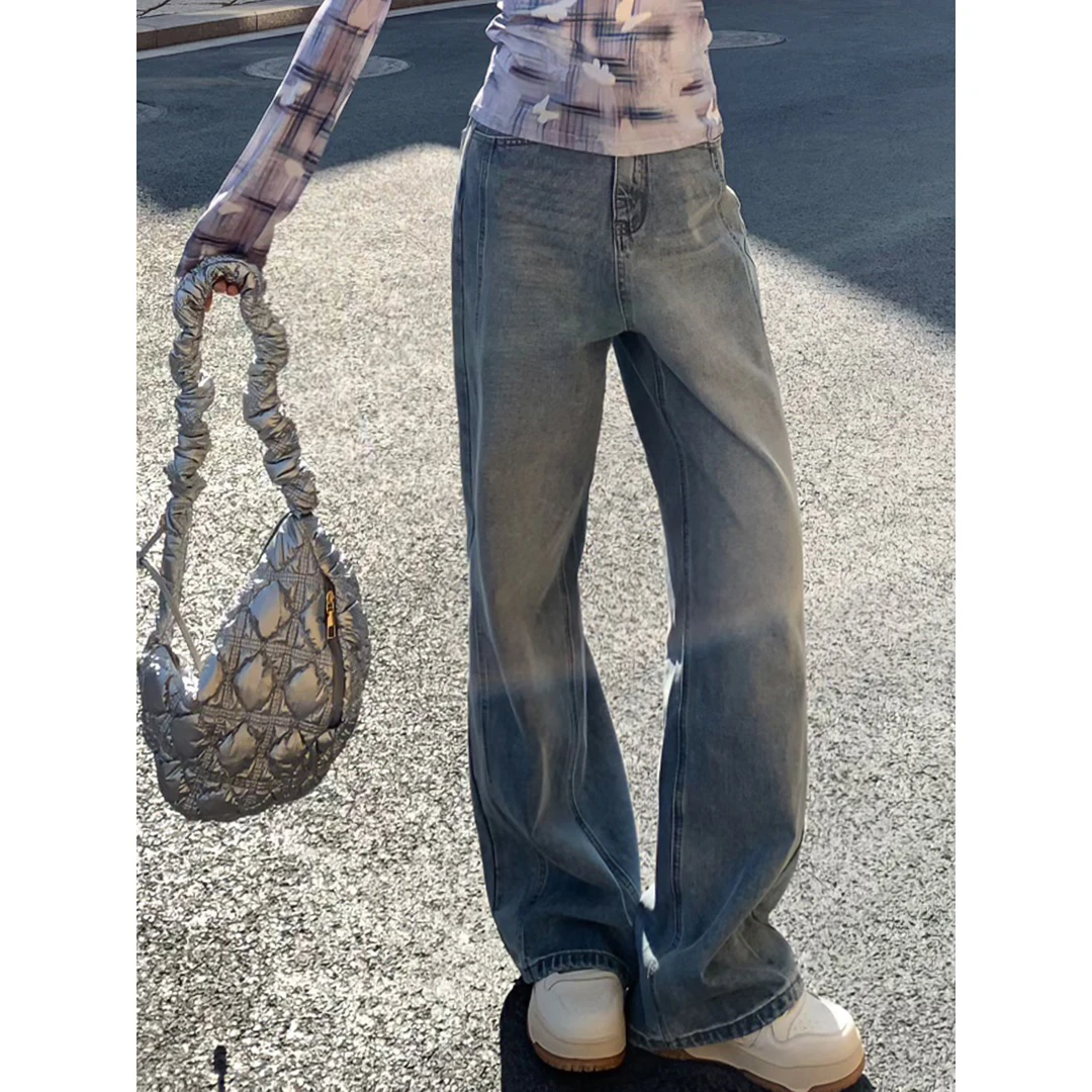 尔给【海岛日记】早春浅色直筒牛仔裤女显瘦高腰外穿春秋百搭阔腿裤