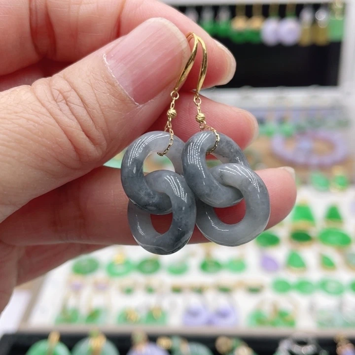 翡翠18K金镶嵌耳饰