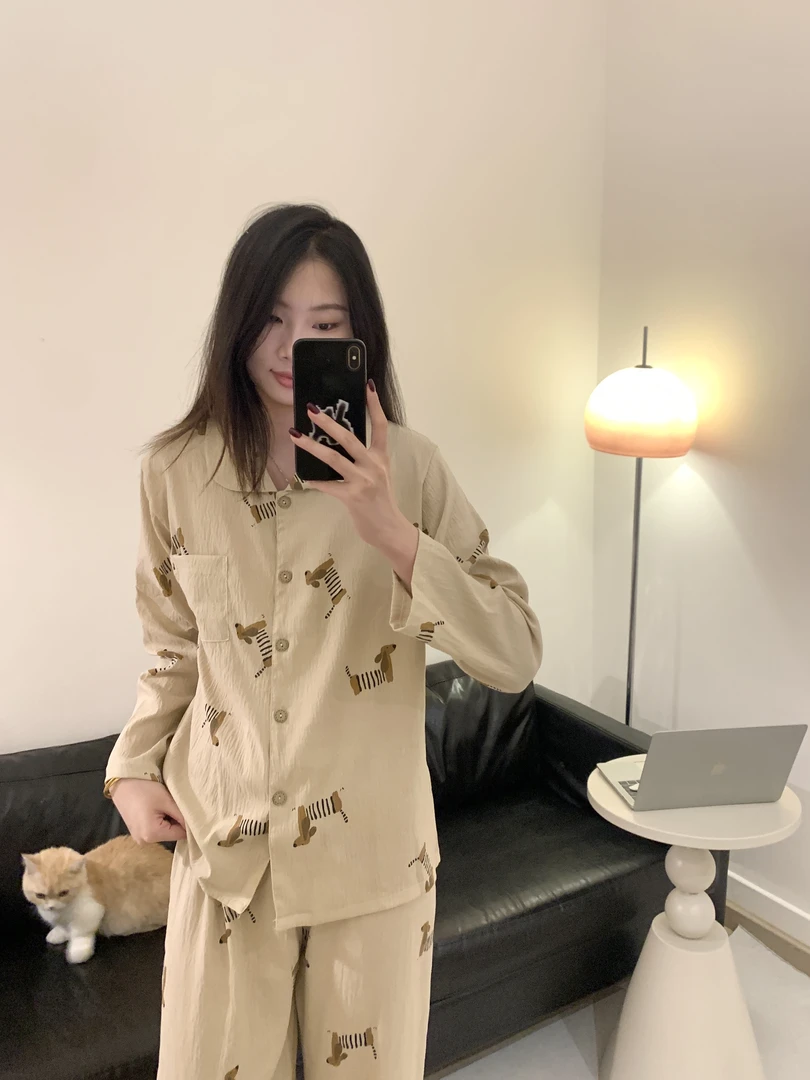 日系可爱卡通腊肠狗秋季长袖长裤学生党少女休闲家居服套装