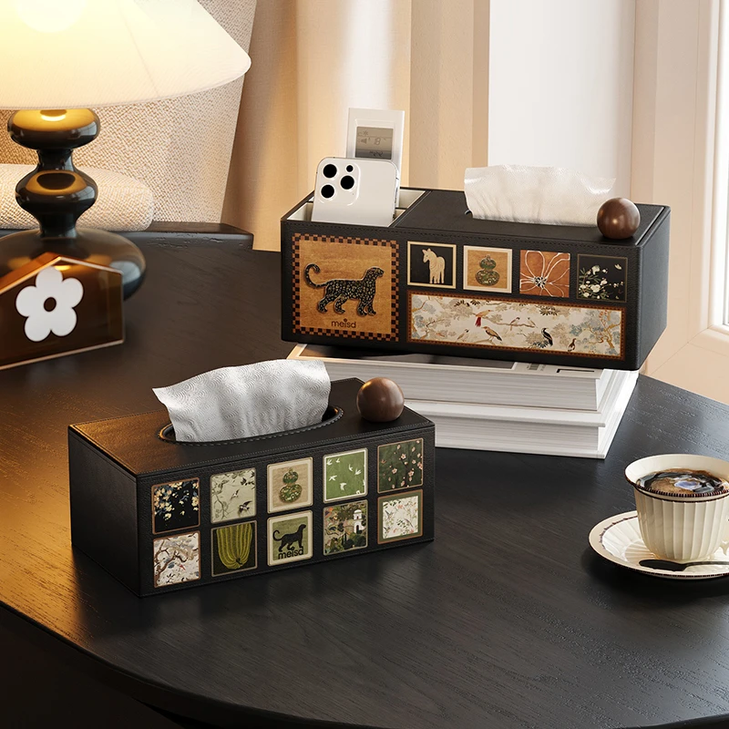 美世达皮革纸巾盒创意家用客厅高档抽纸盒多功能桌面遥控器收纳盒