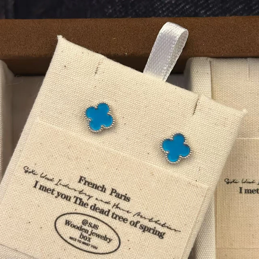 钛钢耳饰 佳佳（Z48）松蓝迷你四叶草耳环