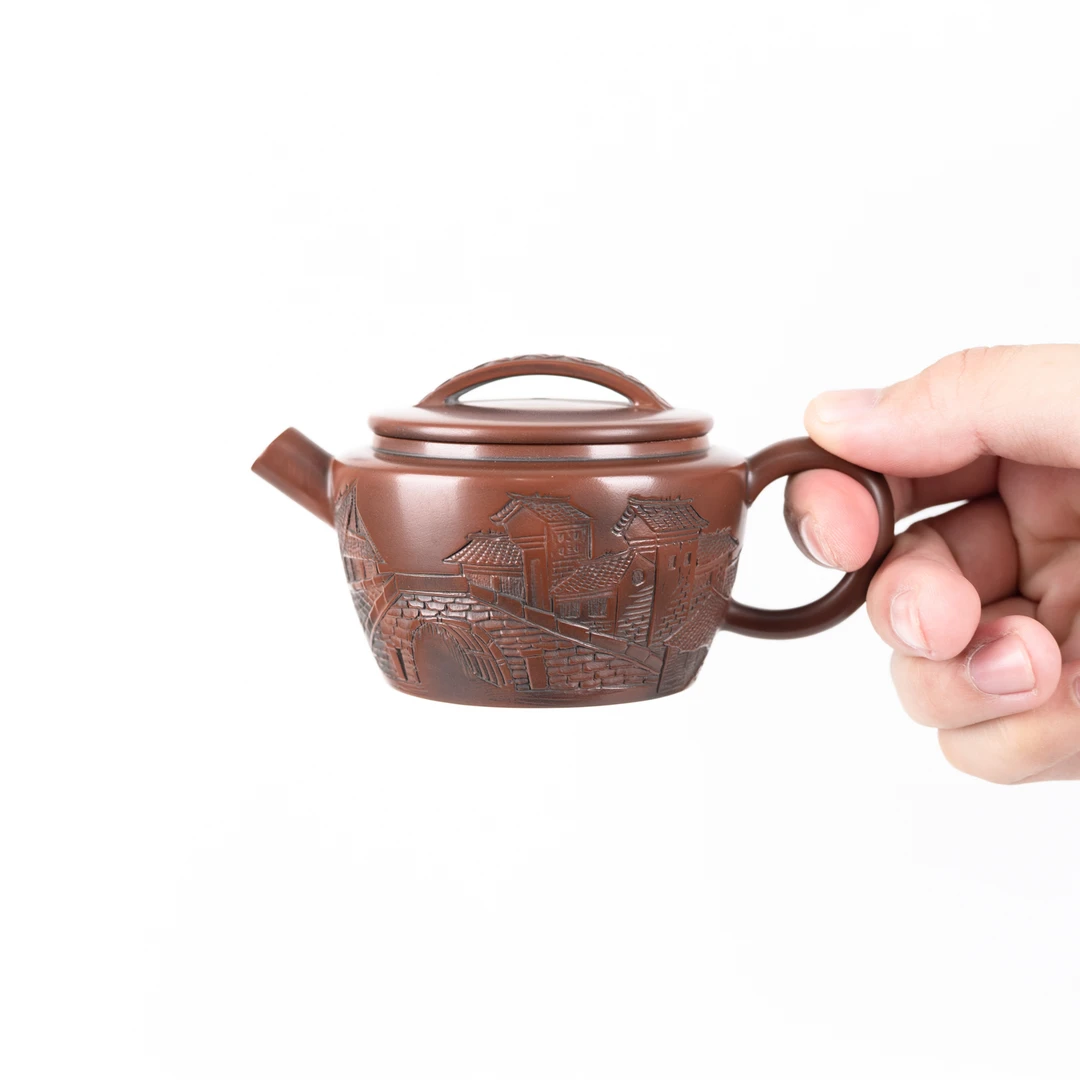 《江南秋晚》汉瓦壶 140ml 江南浮雕 广西坭兴陶全手工茶具
