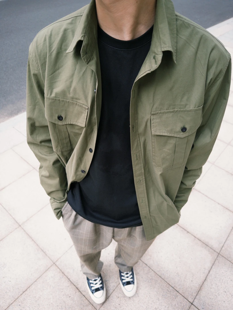 SILENT AGE25AW水洗秋季工装风复古日潮百搭通勤双口袋长袖衬衫