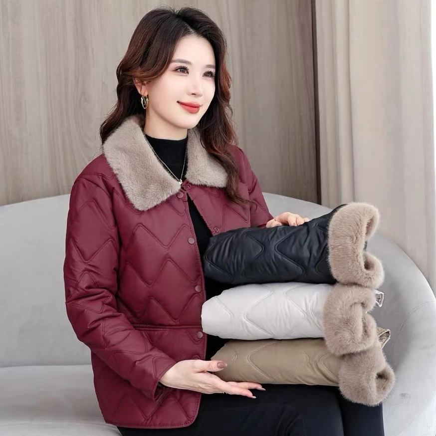 PU新款翻领休闲百搭女士棉服简约气质保暖显瘦