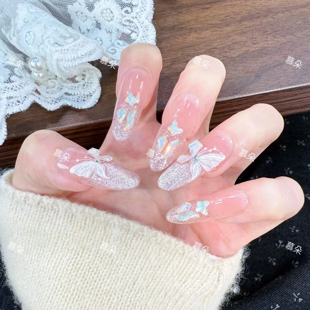 【美拉德蝴蝶】纯手工穿戴甲气质猫眼显白美甲成品可拆卸十片