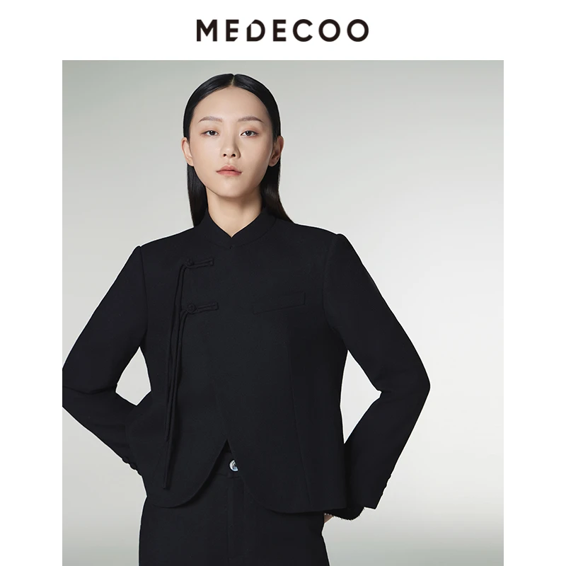【星线好物】MEDECOO/墨蒂珂冬斜襟中式盘扣羊毛短外套D31124