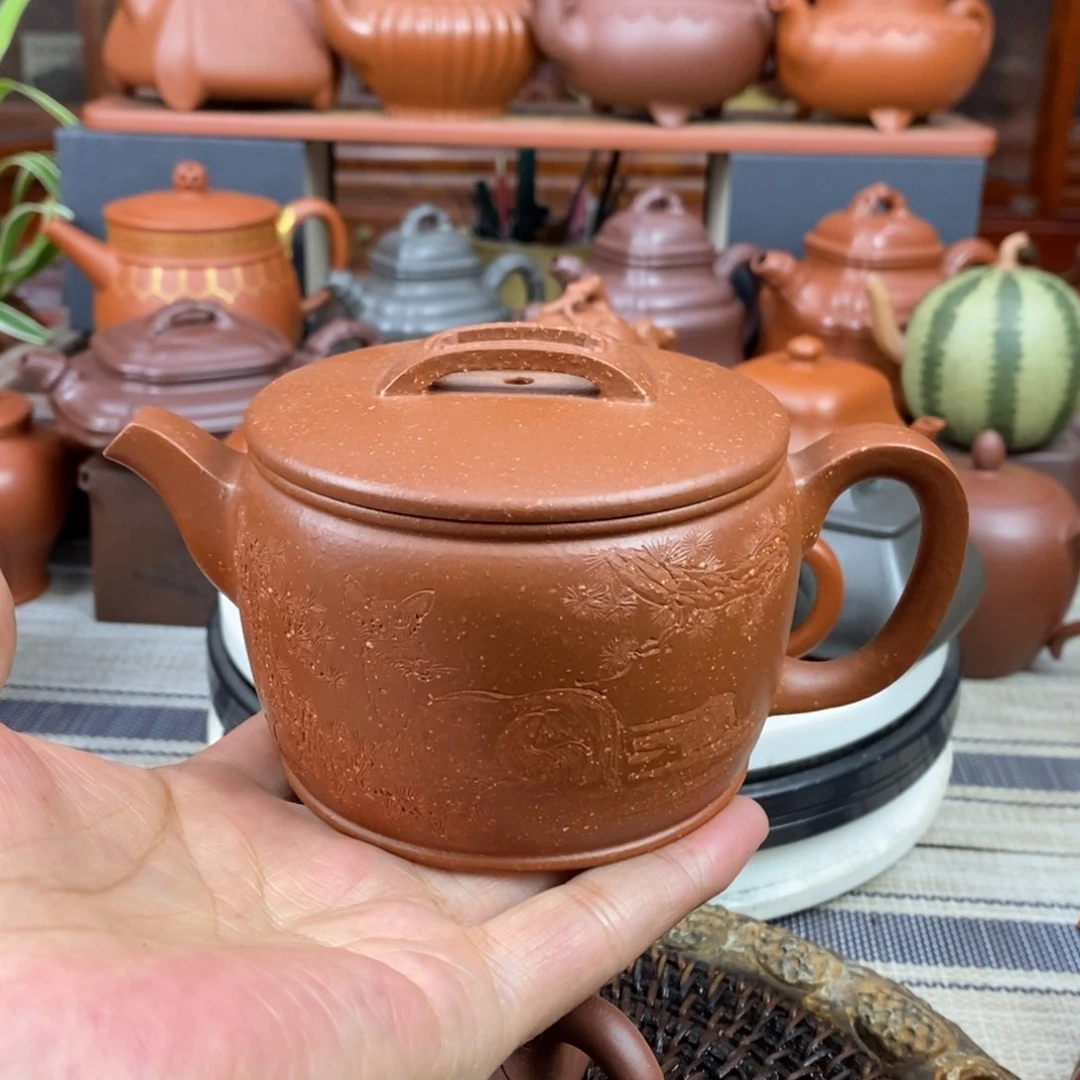 紫砂茶壶汉瓦350cc原矿宝山红降坡泥十目