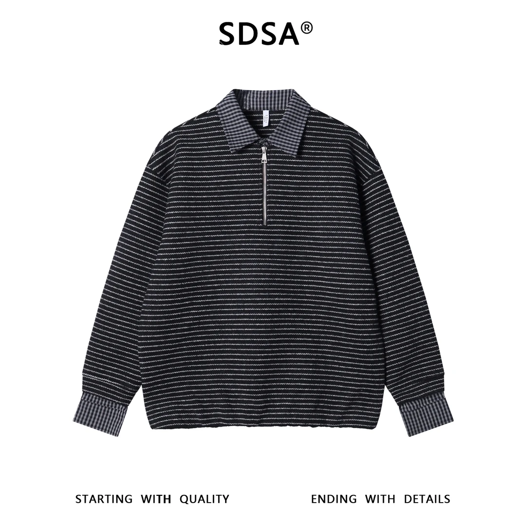 SDSA男士秋冬新款痞帅男装韩版简约条拼接半拉链假两件毛衣百搭