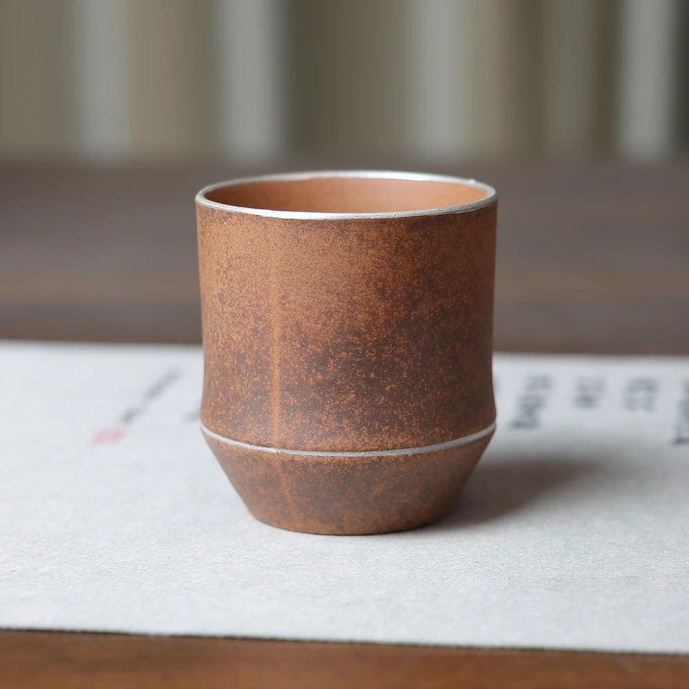 【拿放斋】鎏银圆口品茗杯.3896.中式陶瓷原矿主人杯茶杯品茗杯