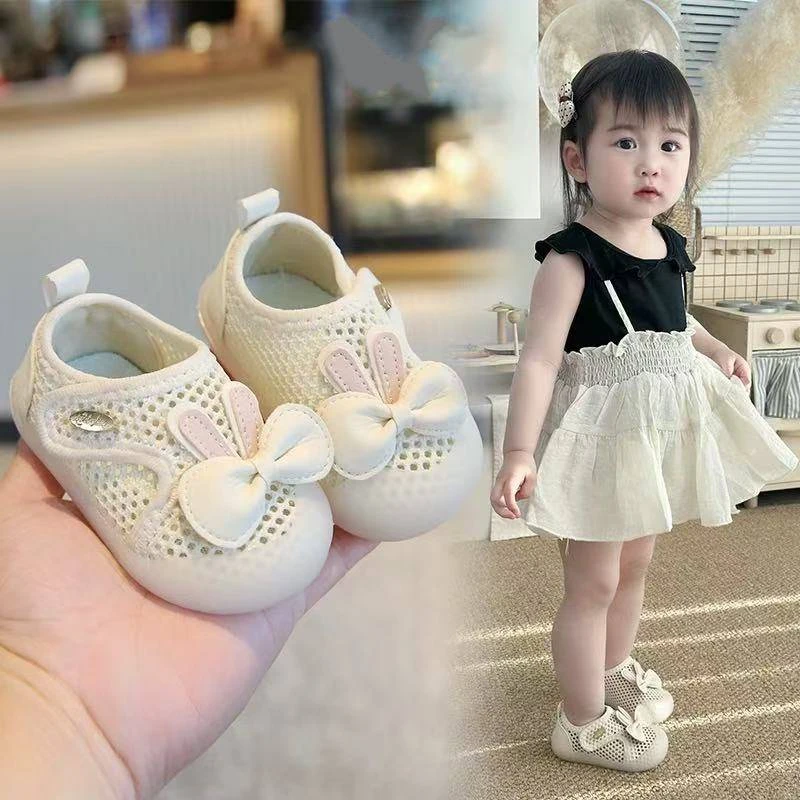 ABC女婴儿网鞋夏季宝宝鞋子1-2-3岁软底防掉跟蝴蝶结公主学步鞋