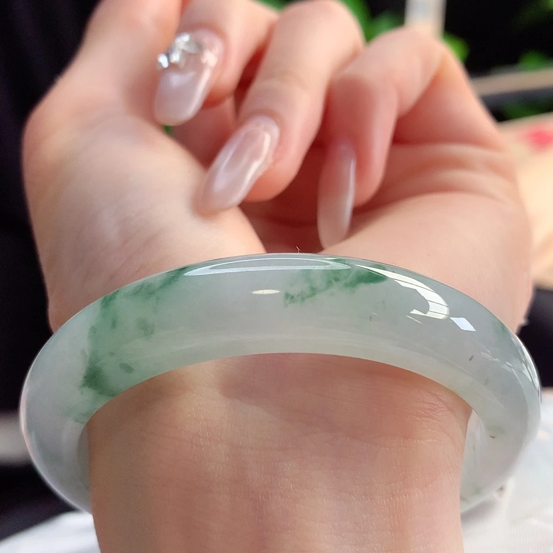 未镶嵌手镯翡翠天然A货翡翠54-55纯欲挂绿花 清新脱俗7号