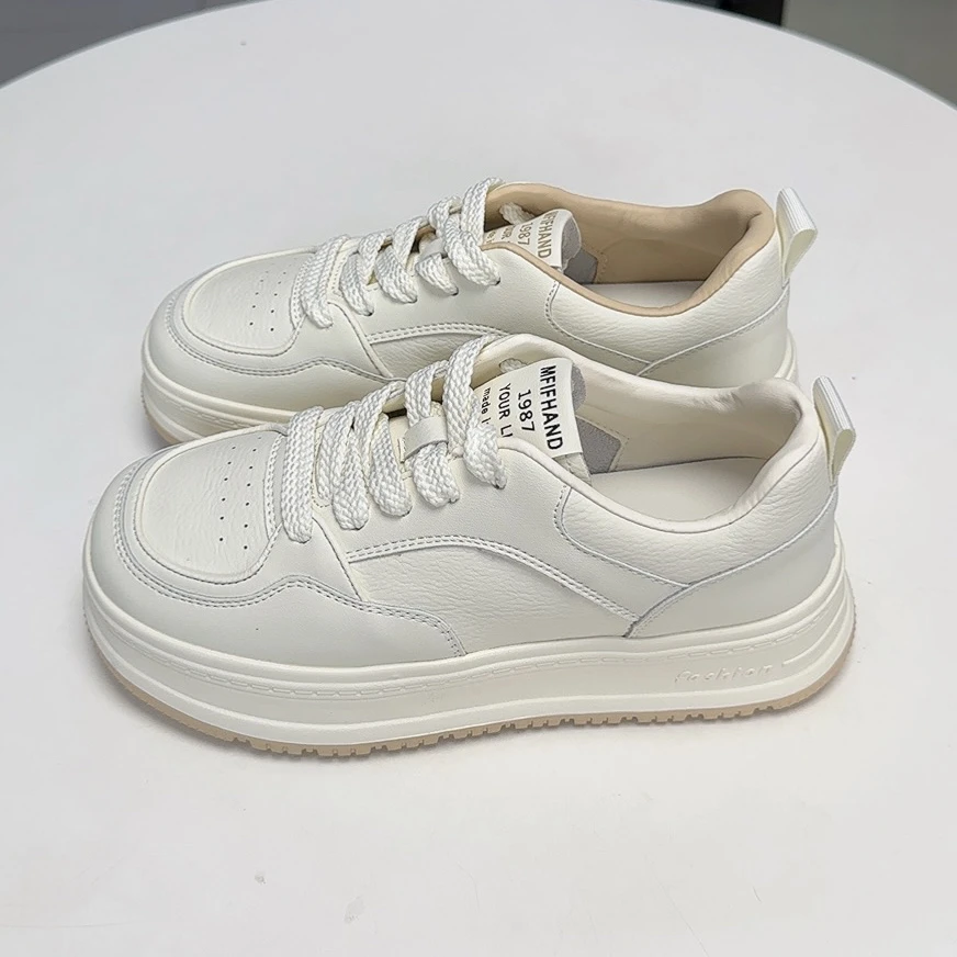 6615舒适小白鞋女松糕百搭拼色增高圆头秋季轻便透气复古