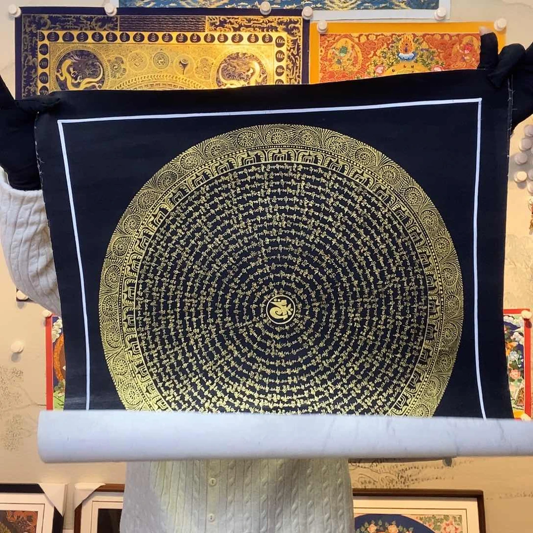 卷轴画纯手绘六字真言唐卡50厘米左右