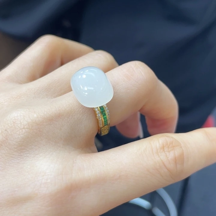 和田玉银S925镶嵌戒指