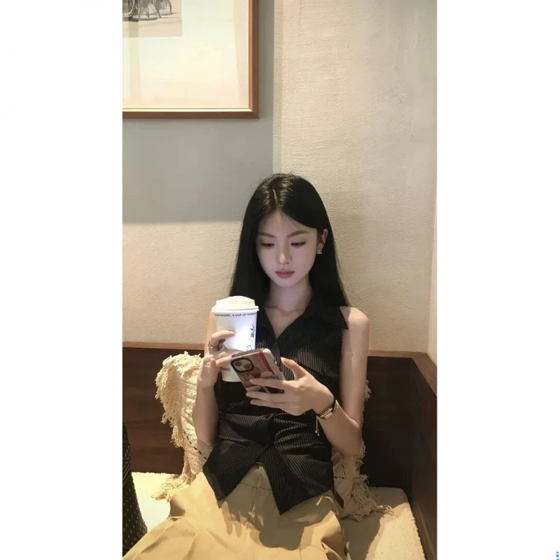 韩版Polo领无袖背心女百搭显瘦阔腿垂感休闲裤女2025新款高腰宽松