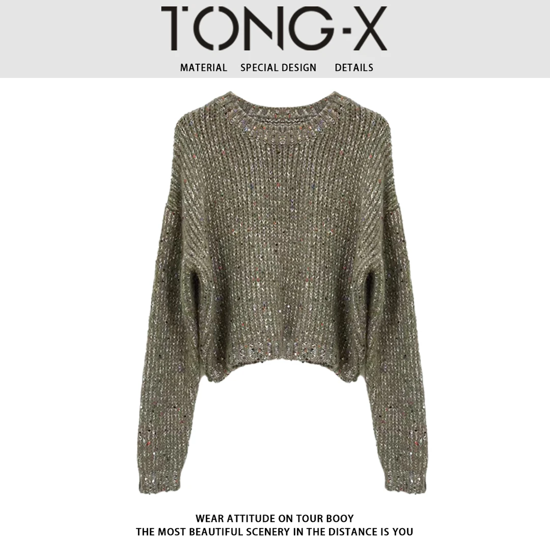 TONG-X 新款时尚百搭重工亮片手工羊毛毛衣 K3010