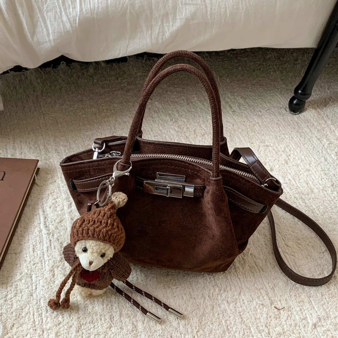 高级感复古绒面手提包女气质百搭女包2025秋冬新款时尚通勤斜挎包