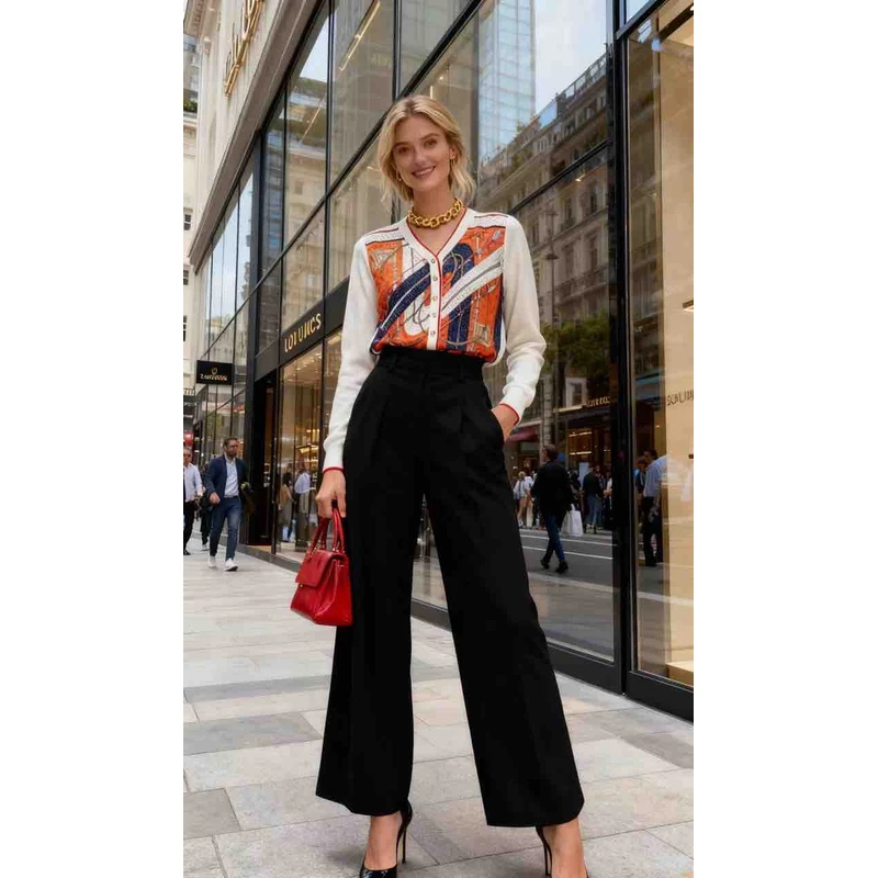 2025秋【点点生辉】AW 25269 桑蚕丝印花拼接绢丝羊毛开衫