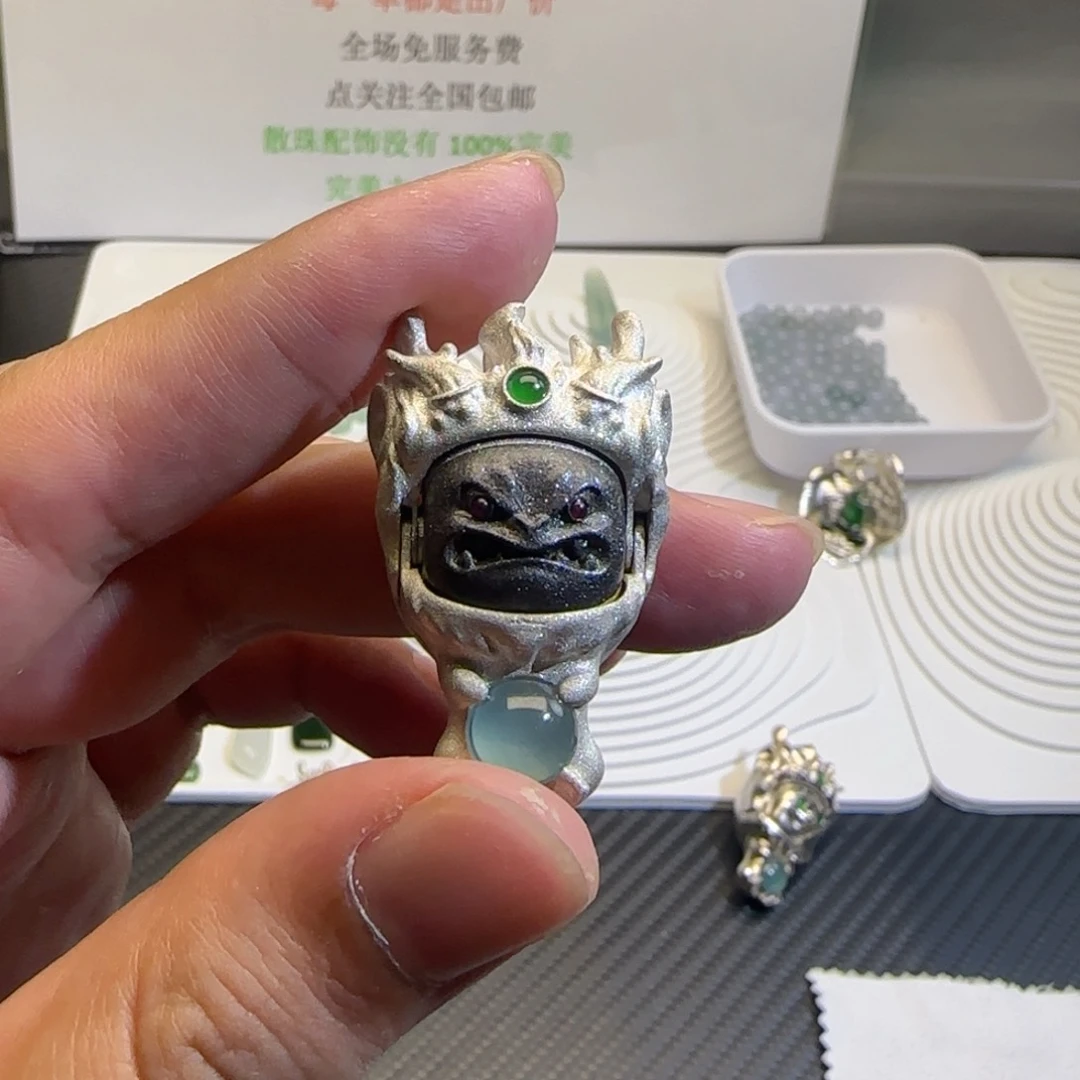 银S925镀金镶嵌挂件翡翠