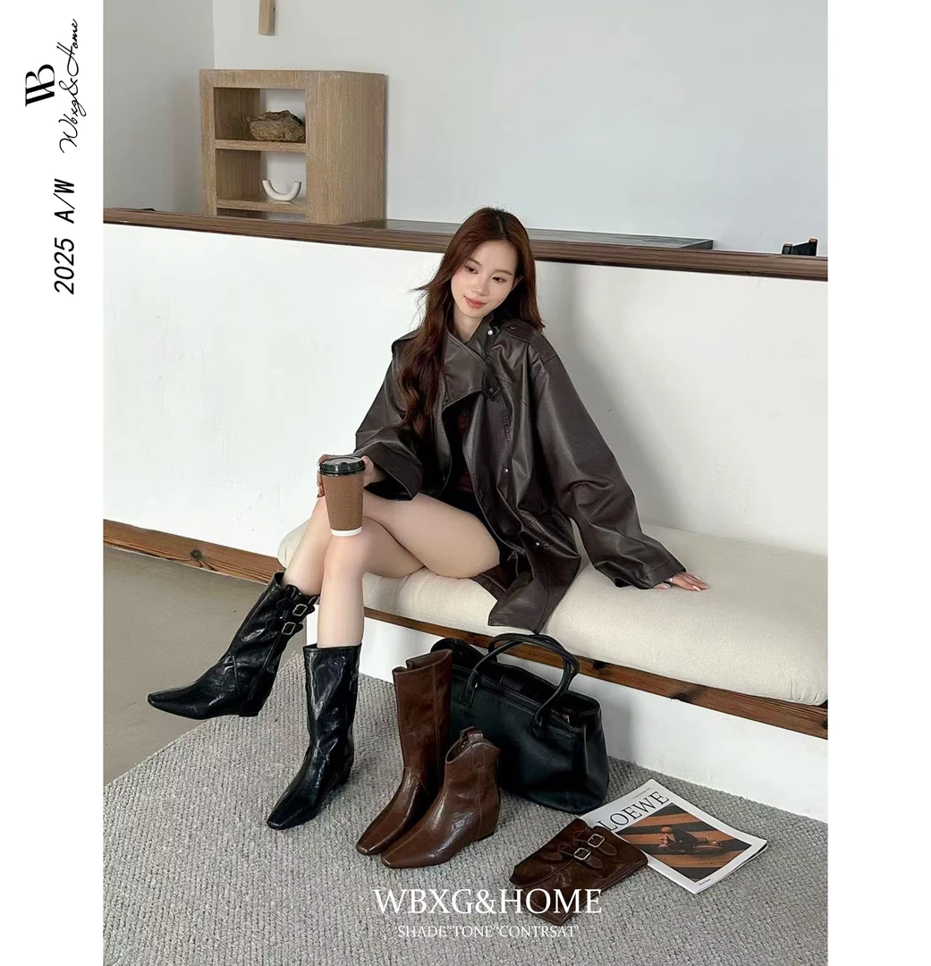 两穿/加绒 随性舒适！卡其方头裤管靴女2025新款秋冬中筒靴333-3