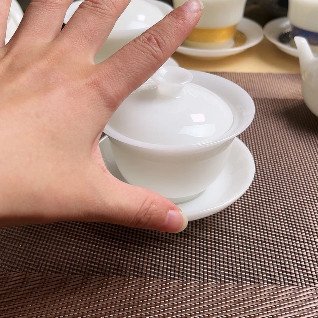 瓷片无**菜璞玉瓷元宝盖碗
