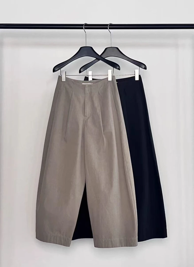 SY韩国女装2024秋季小众设计感简约慵懒风高腰九分百搭萝卜休闲裤